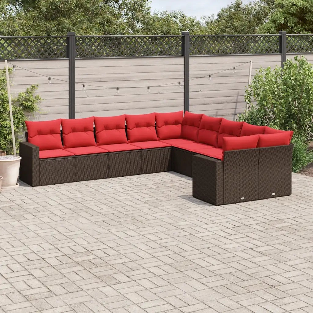 Set Divani da Giardino 10pz con Cuscini in Polyrattan Marrone 3219504
