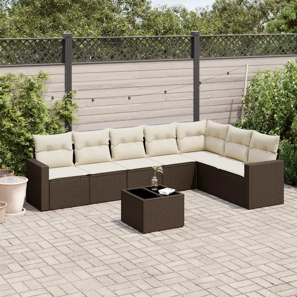 Set Divani da Giardino 8 pz con Cuscini Marrone in Polyrattan 3219053