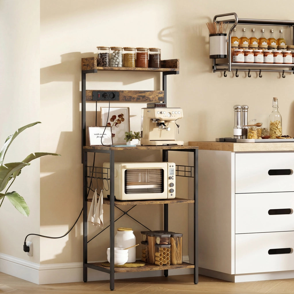 Libreria da Cucina con Ripiani Ajustables e Prese ¨C Minimal ¨C 60x42x137 cm Marrone