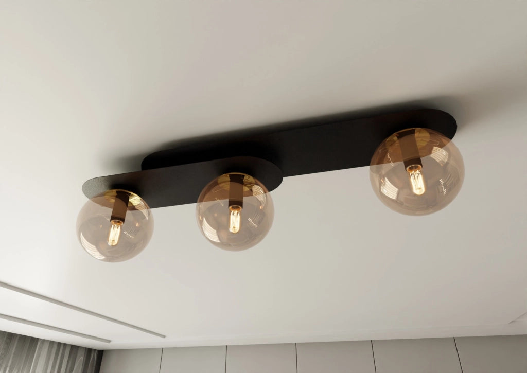 Plafoniera Emibig PLAZA 3 luci E14 metallo 70cm nero/miele