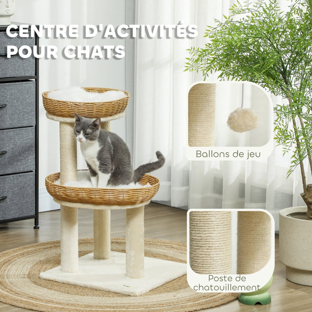 Albero per Gatti con Cuscini e Letti ¨C Zephmum ¨C Beige Rotin 75.5 cm