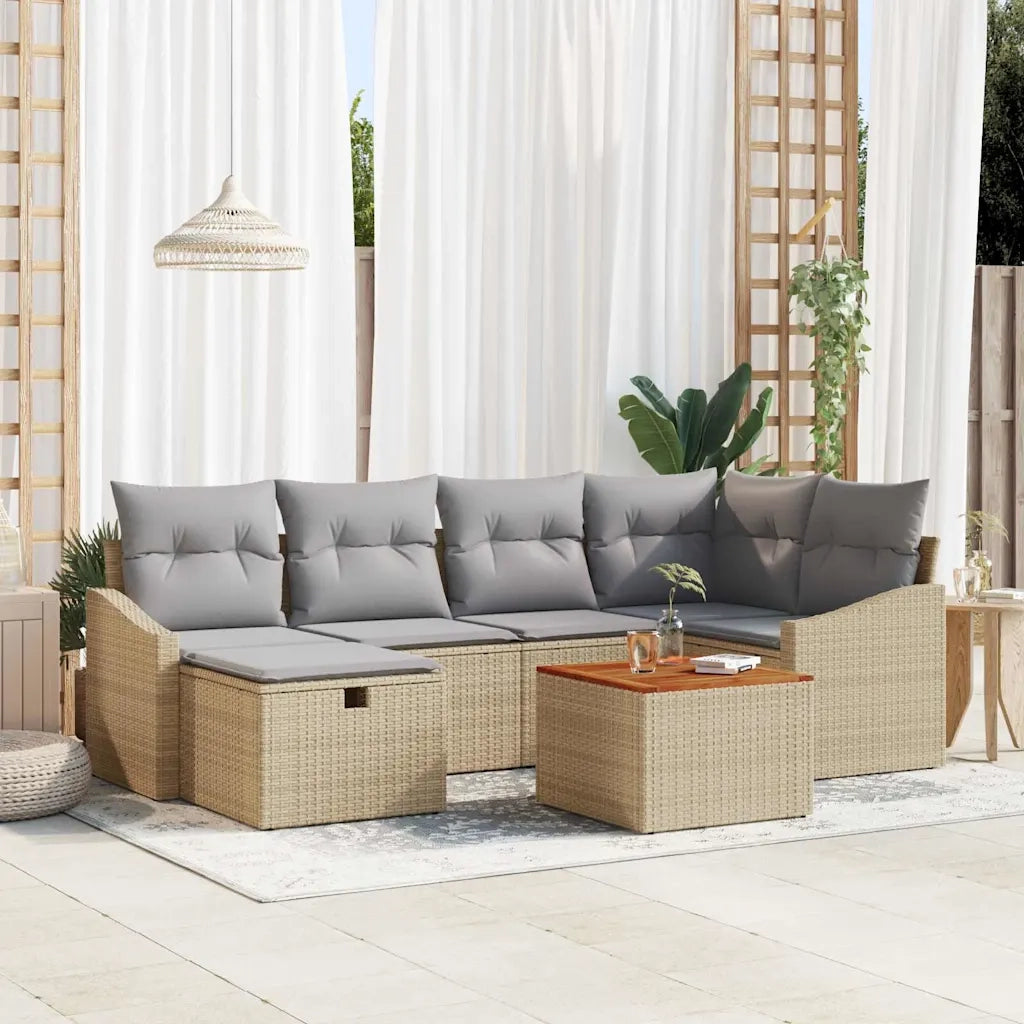 Set Divano da Giardino con cuscino 7 pcs Beige polyrattan