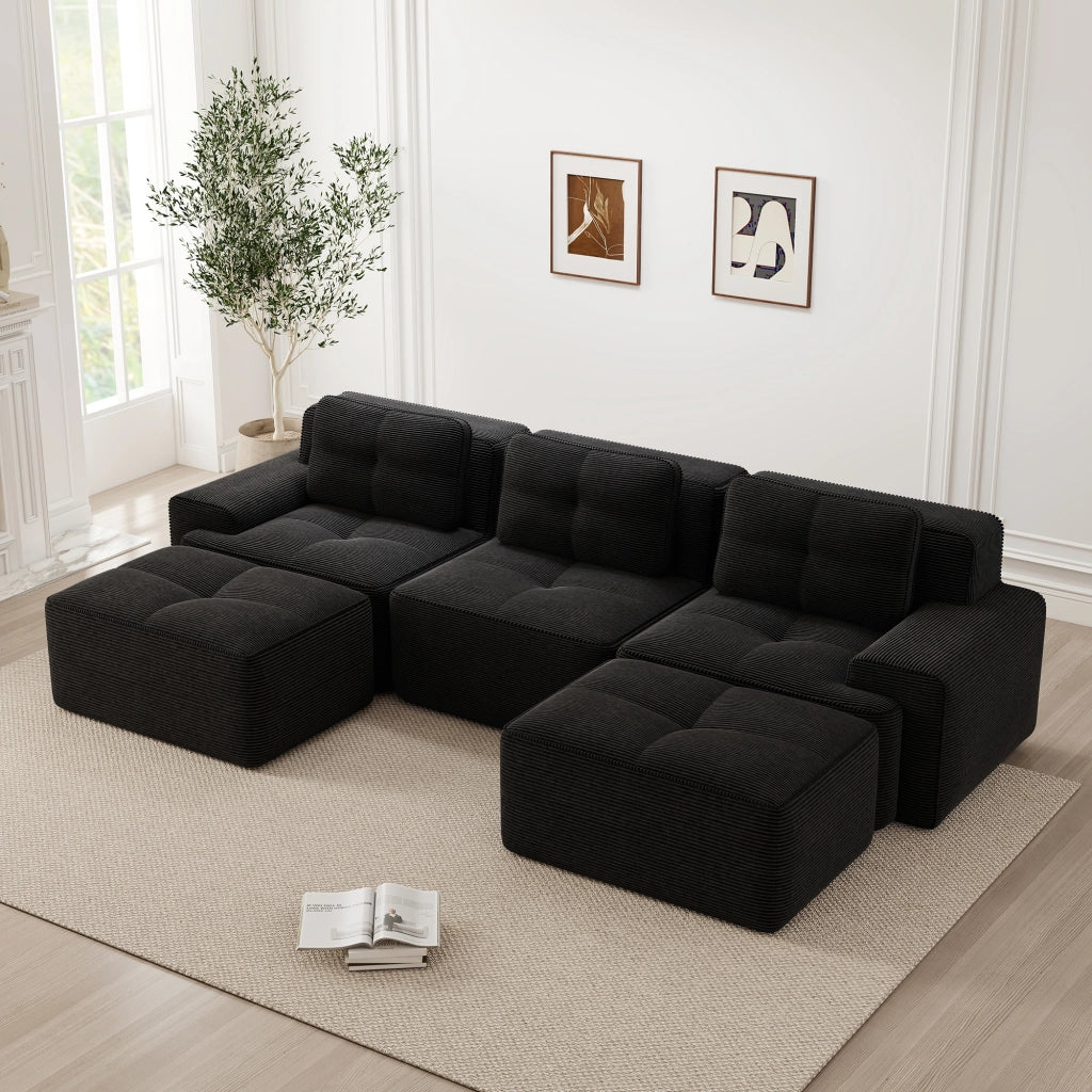 Divano modulare a forma di U - Zephmum - 3 posti, velluto, nero, senza montaggio