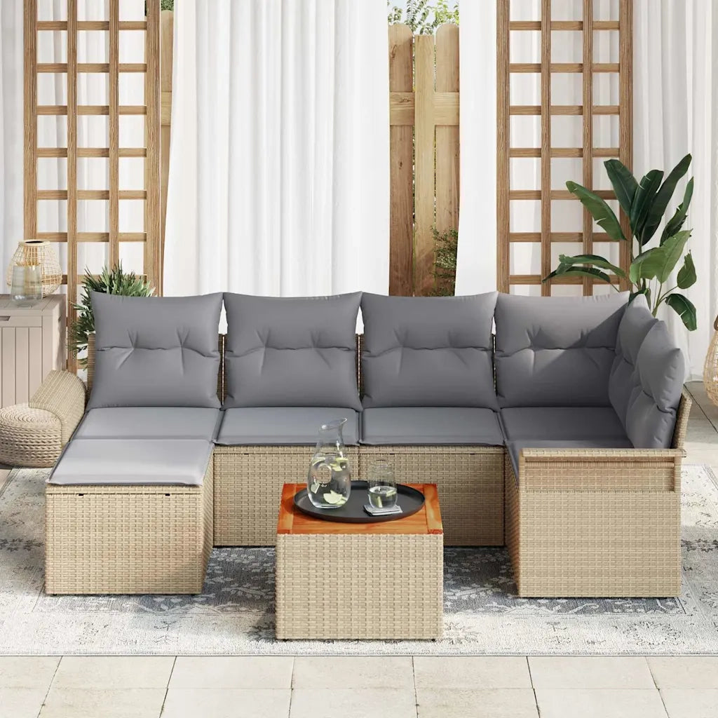 Set Divano da Giardino con cuscino 7 pcs Beige polyrattan
