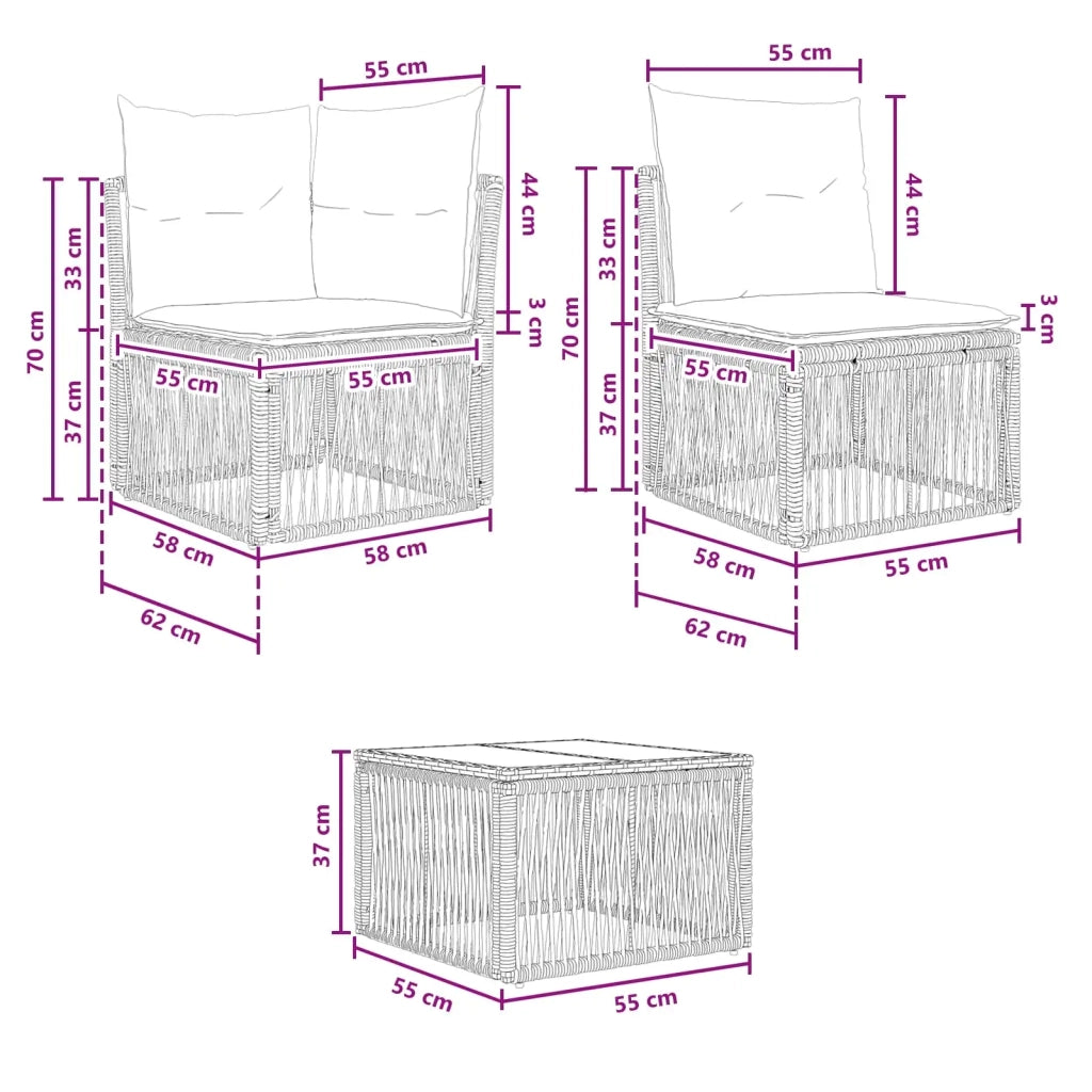 Set Divano da Giardino 4 pz | Set Salotto da Giardino Beige polyrattan