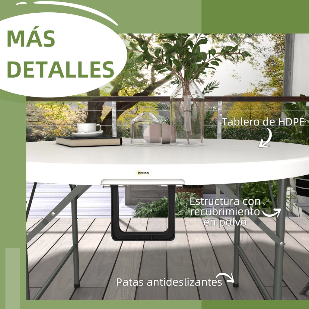 Tavolino da Giardino Pieghevole ¨C Minimal ¨C Acciaio HDPE Bianco ?122x73 cm