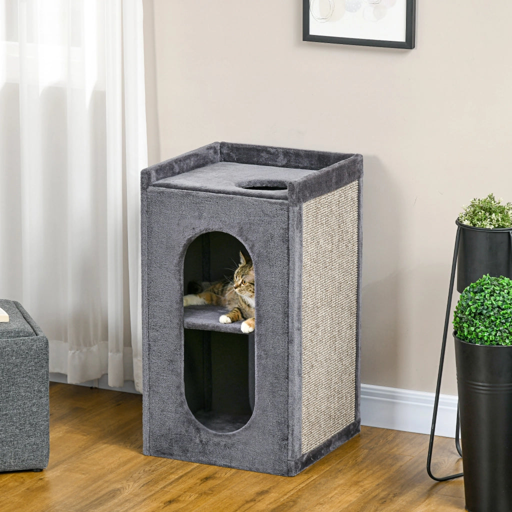 Tiragraffi per gatti con 2 tane e superficie per sdraiarsi ¨C zephmum ¨C grigio + naturale