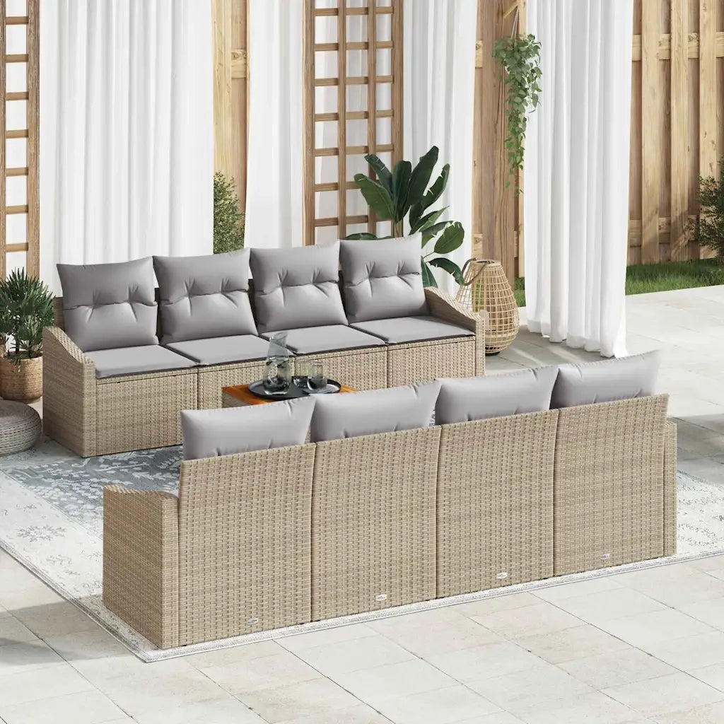Set Divano da Giardino con cuscino 9 pcs Beige polyrattan 3347805