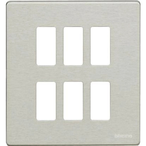 MAGIC - PLACCA 3+3 POSTI PER SCATOLA 506E E 506NP - IN ALLUMINIO OXIDAL - CON SOTTOPLACCA ISOLANTE E AGGANCIO GRADUALE PER SUPPORTO 506S