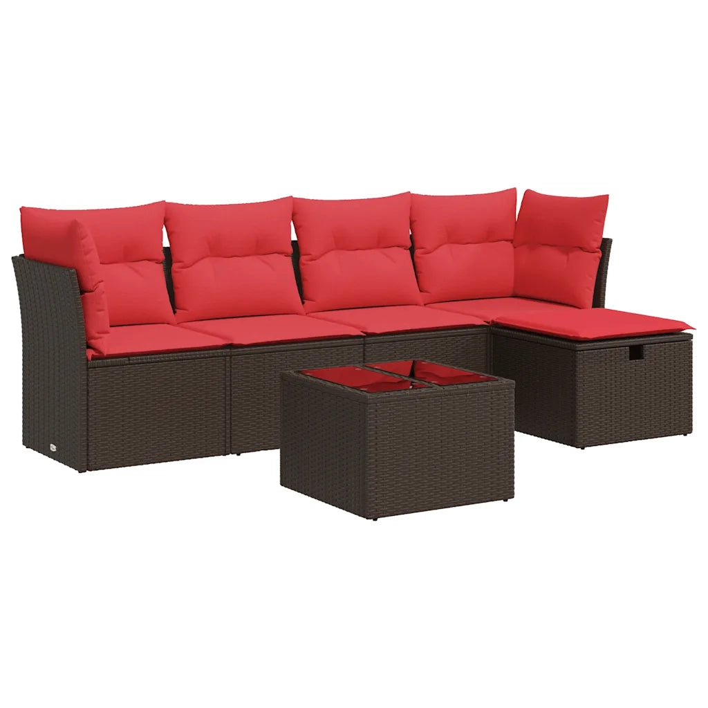 Set Divano da Giardino 6 pz con Cuscini Marrone in Polyrattan 3325280