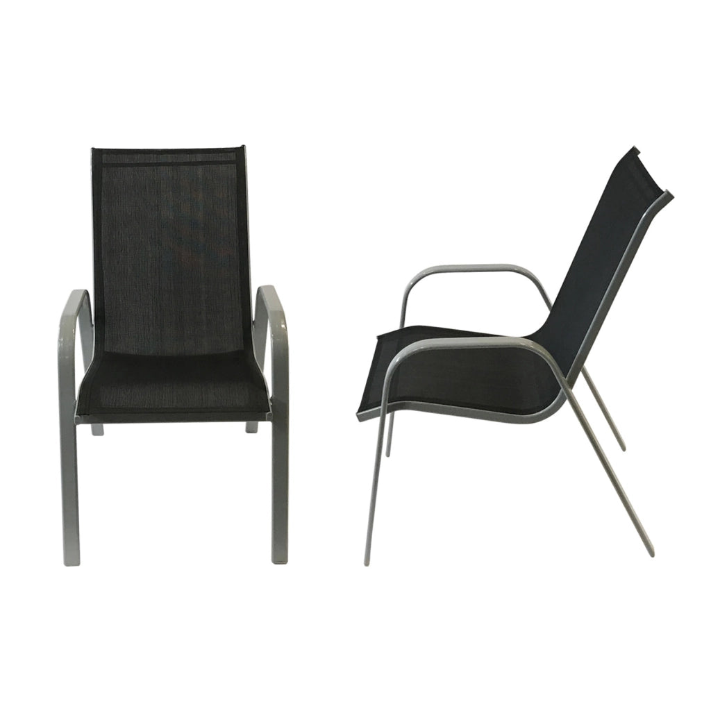 Set di 4 sedie MARBELLA in textilene nero - alluminio grigio
