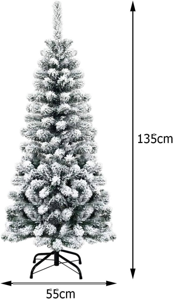 Albero di Natale Innevato 140 cm, Albero di Natale Artificiale Slim con 242 Rami Realistici e Folti e Base Pieghevole di Metallo, Apertura a Ombrello (140 cm)