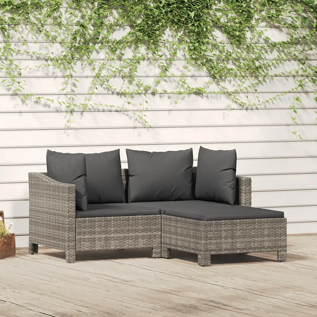 Set Divani da Giardino 3 pz con Cuscini in Polyrattan Grigio 362685