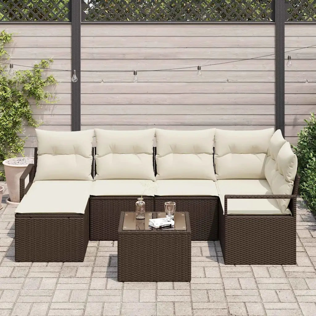 Set di divani con cuscino 7 pcs Marrone e Crema polyrattan 3355127