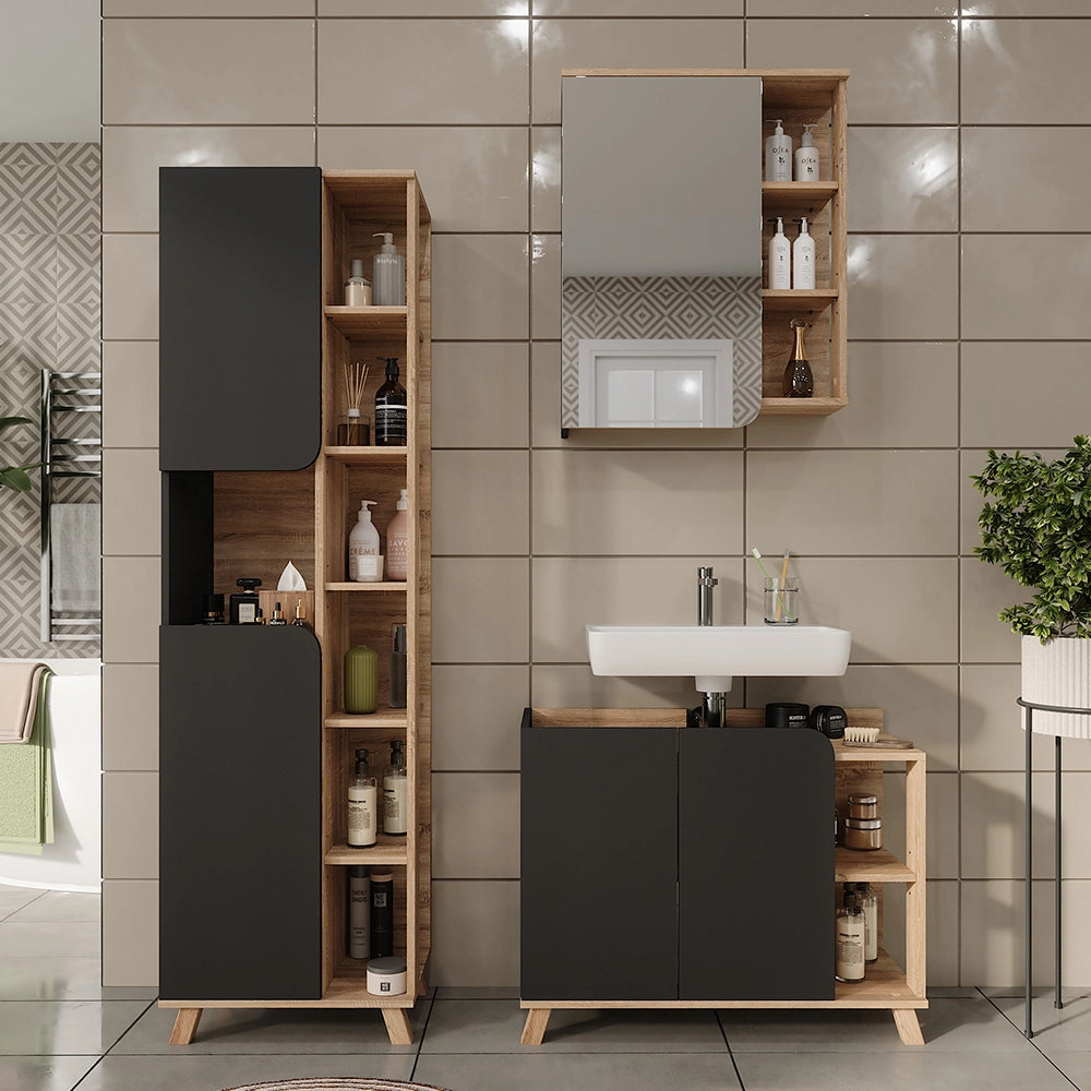 Vicco Set di mobili da bagno Sonoma/antracite 3 parti