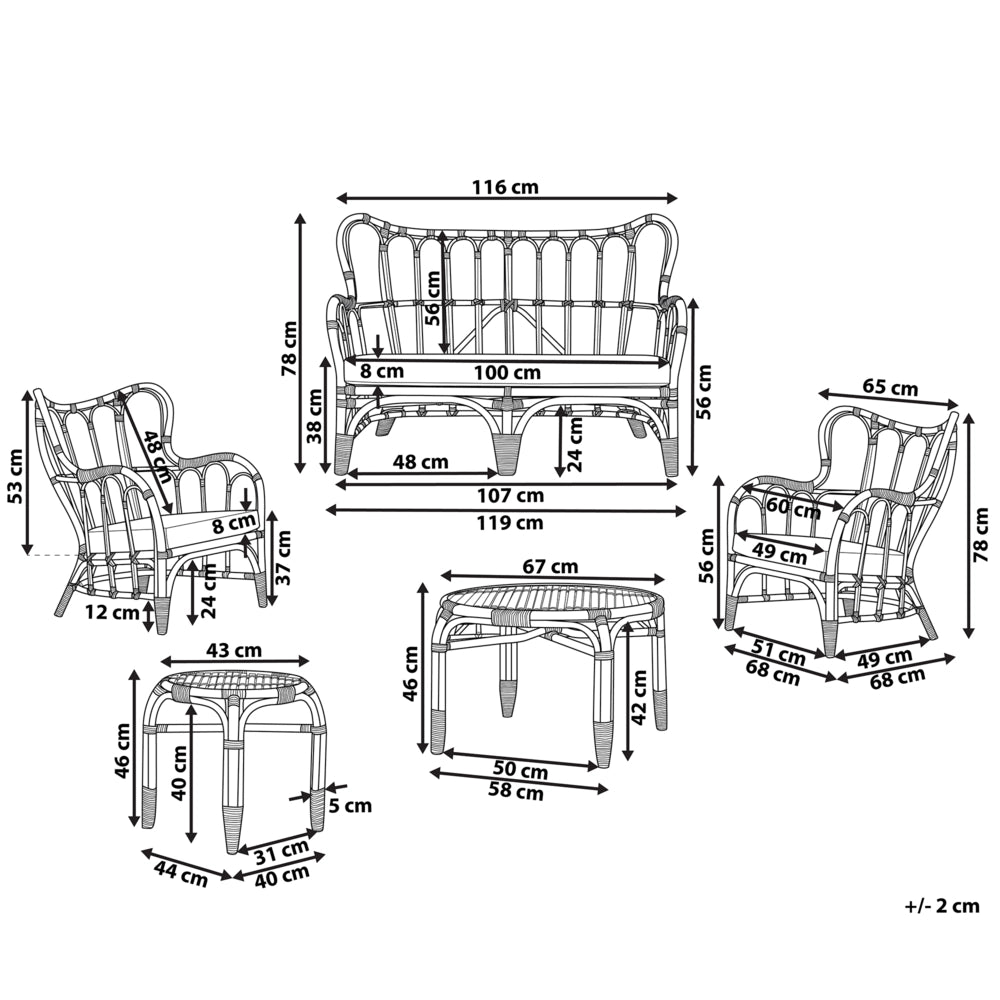 Lounge Set da Giardino 4 Posti in Rattan Naturale Marrone e cuscini Beige