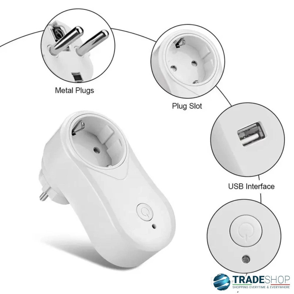 Trade Shop - Presa Intelligente Wifi Smart Plug Spina Compatibile Google Home Alexa Echo Usb -