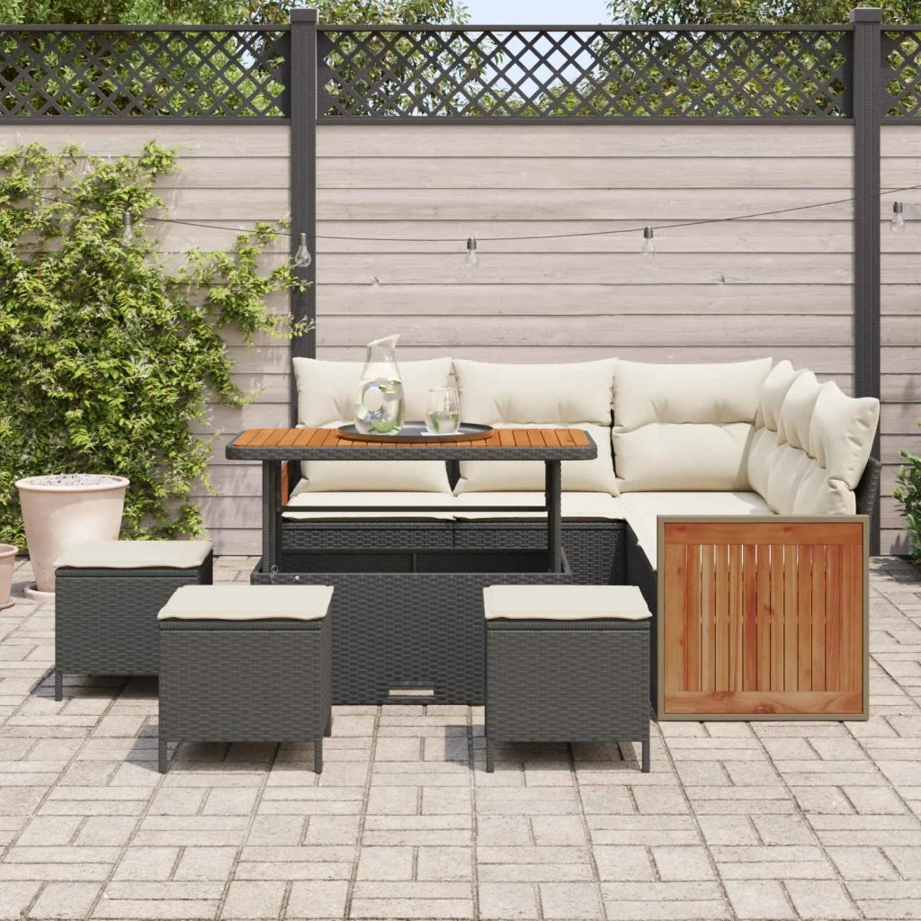 Set Divano da Giardino con cuscino 9 pcs Nero e Crema 3363180