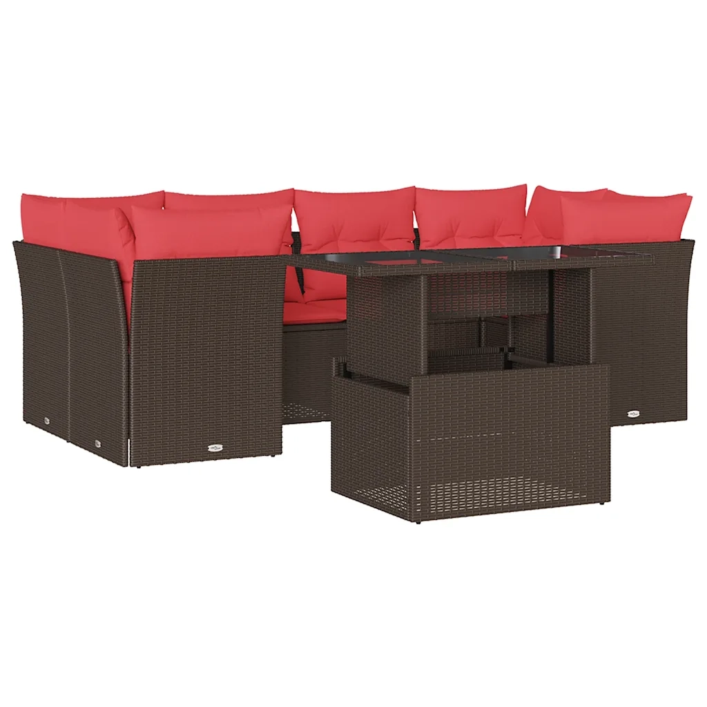 Set Divani da Giardino 7 pz con Cuscini Marrone in Polyrattan 3266384