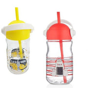Trade Shop - Bicchiere In Vetro Con Cannuccia Bambini Con Coperchio E Manico Colorato 370 Cc -