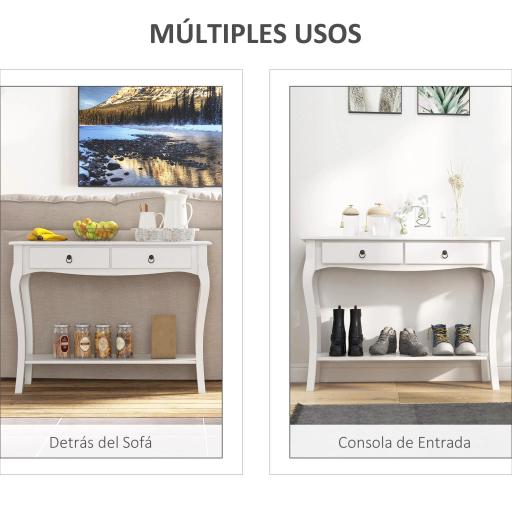 Tavolino con cassetti e scaffale ¨C Minimal ¨C Bianco 100x33x75