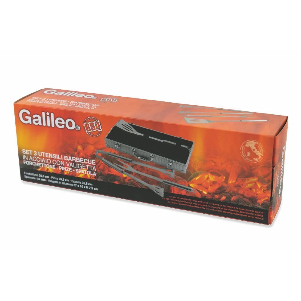 SET 3 UTENSILI BARBECUE IN ACCIAIO CON VALIGIA