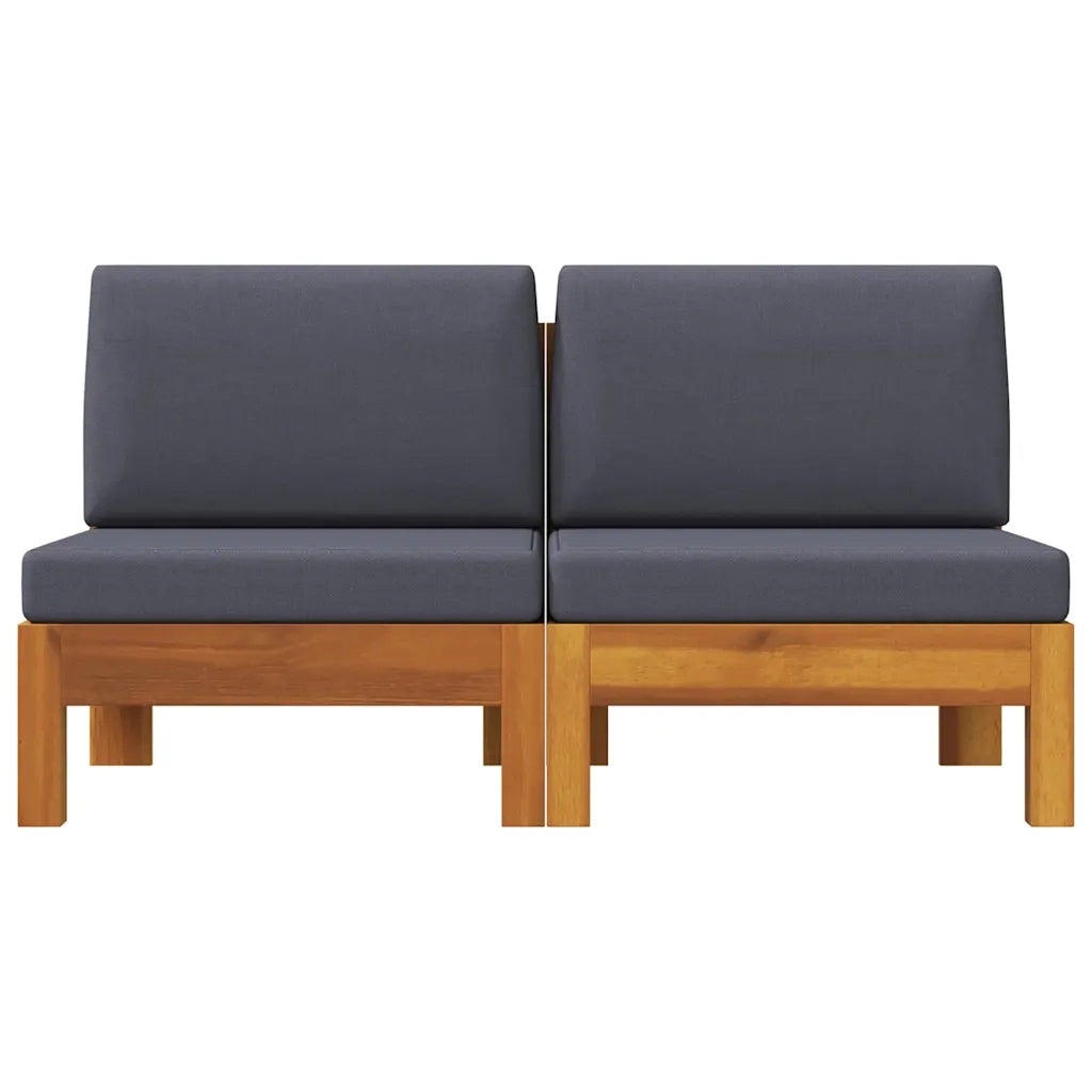 Divano componibile-Divani Centrali 2 pz con Cuscini Grigio Scuro Massello Acacia