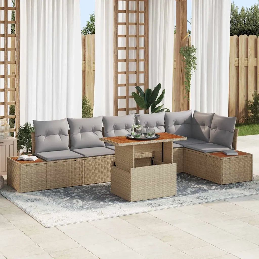 Set da Pranzo per Giardino con cuscino 7 pcs Beige e grigio 3350077