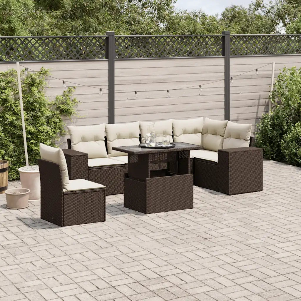 Set Divani da Giardino 7 pz con Cuscini Marrone in Polyrattan 3269203