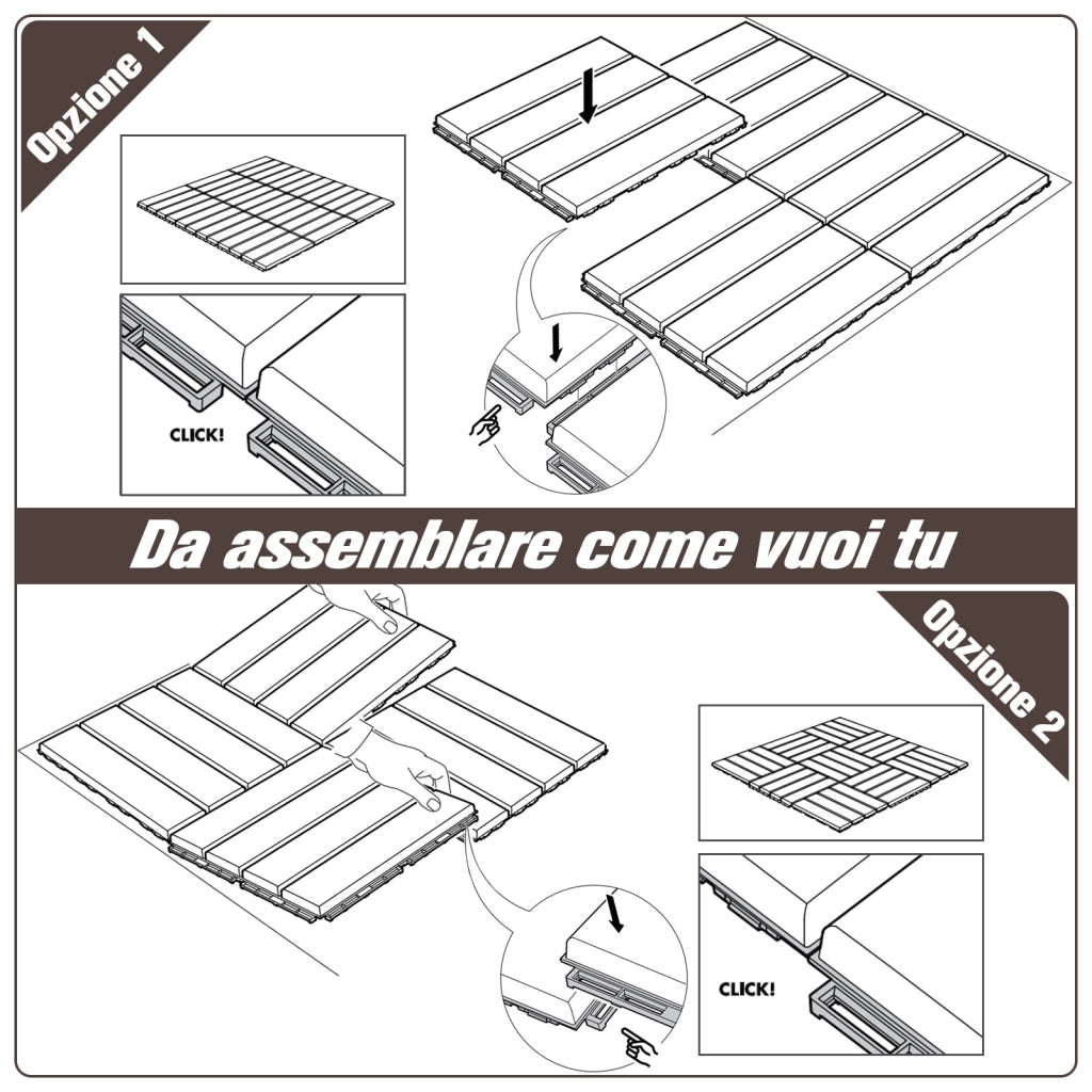 Set 9 Mattonelle a Incastro per Terrazzo, Piastrelle per pavimenti (30x30x2cm) in PP Antiscivolo, Area: 0.81 mq Marrone