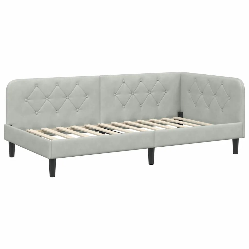Cornice del letto ad angolo Grigio chiaro 90 x 190 cm Velluto