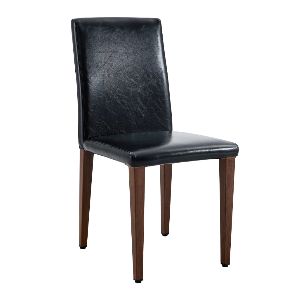 Sedia da pranzo 4 pezzi con schienale ergonomico e gambe in metallo, PU nero e noce