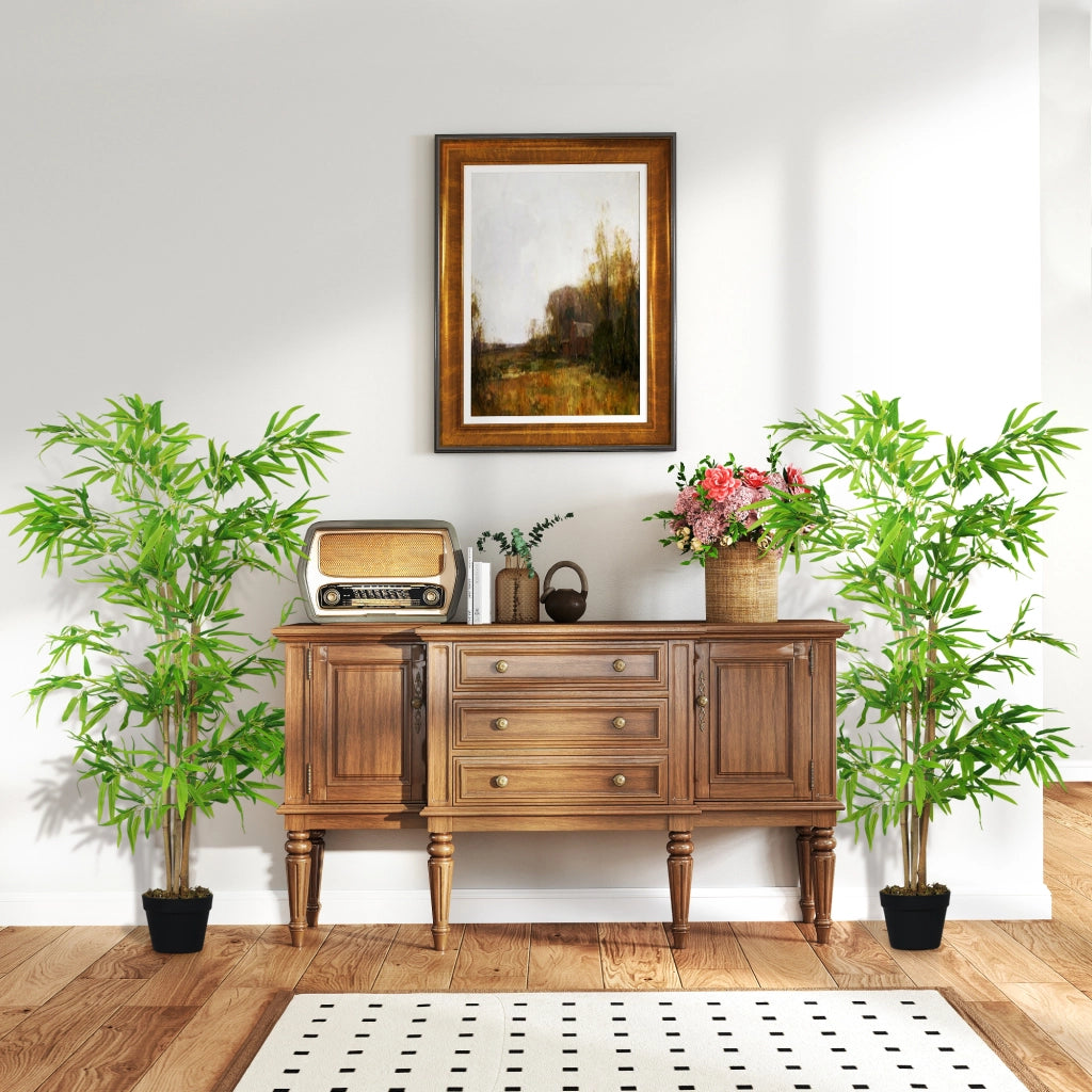 Bamb¨´ Artificiale 2 Pezzi ¨C Minimal ¨C 1.5m Verde Nero con Vaso
