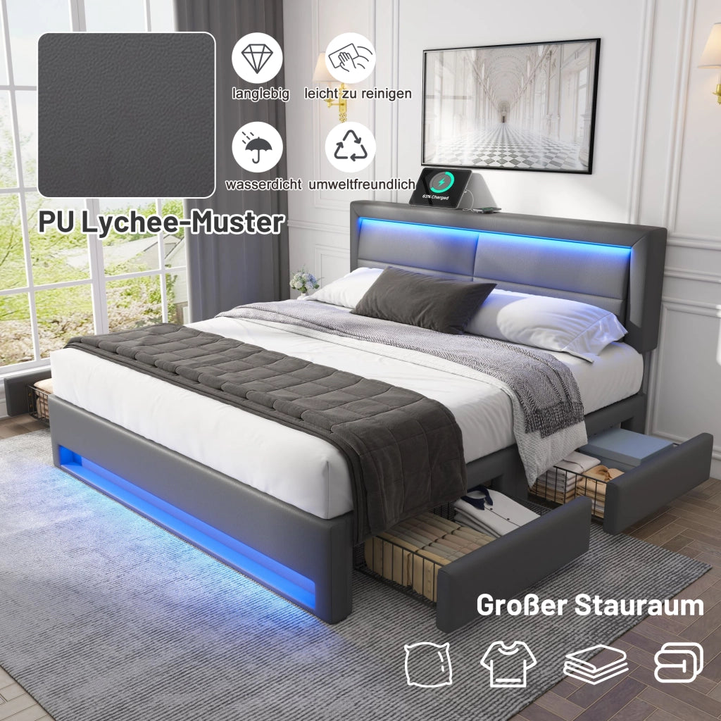 letto imbottito pu grigio 140 x 200 cm