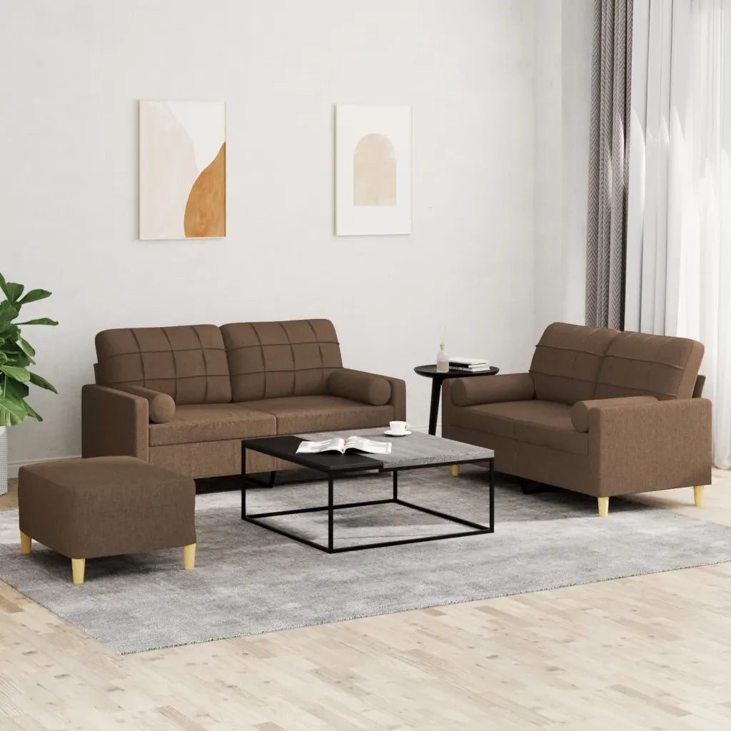 Set di Divani 3 pz con Cuscini Marrone in Tessuto 3201301