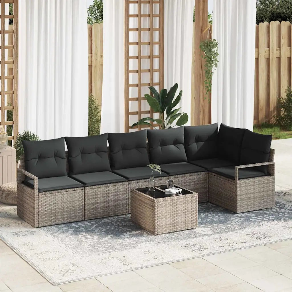 Set di divani con cuscino 7 pcs Grigio polyrattan