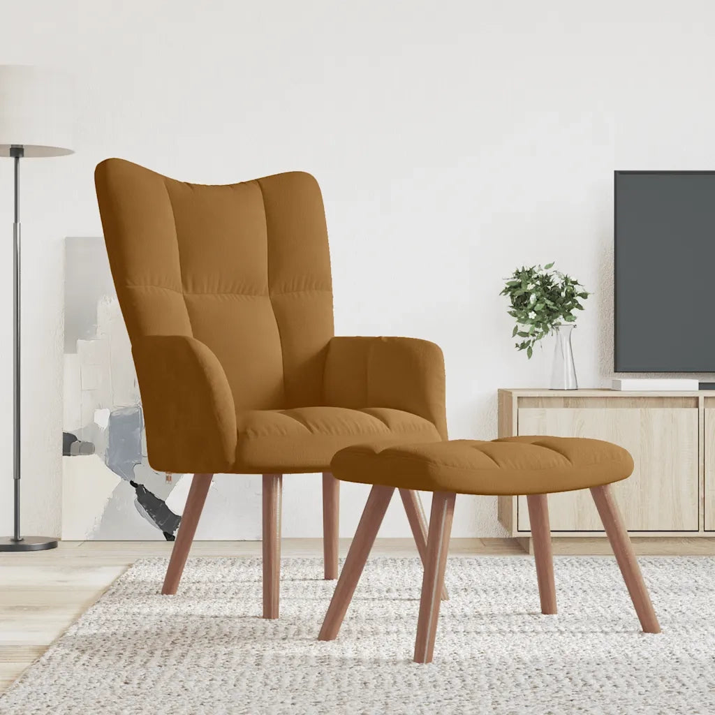 Poltrona Relax | Sedia Relax con Poggiapiedi Marrone in Velluto