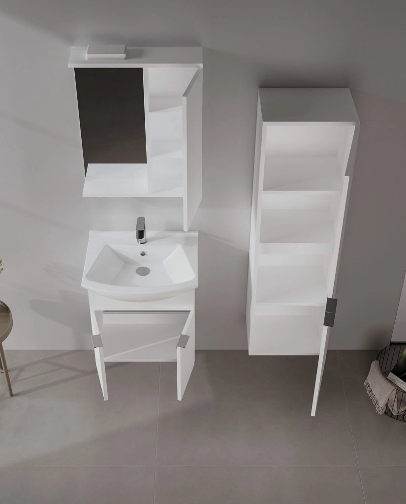 Mobile da bagno con specchio "Purus 55" - 56 x 18 x 68 cm - Bianco