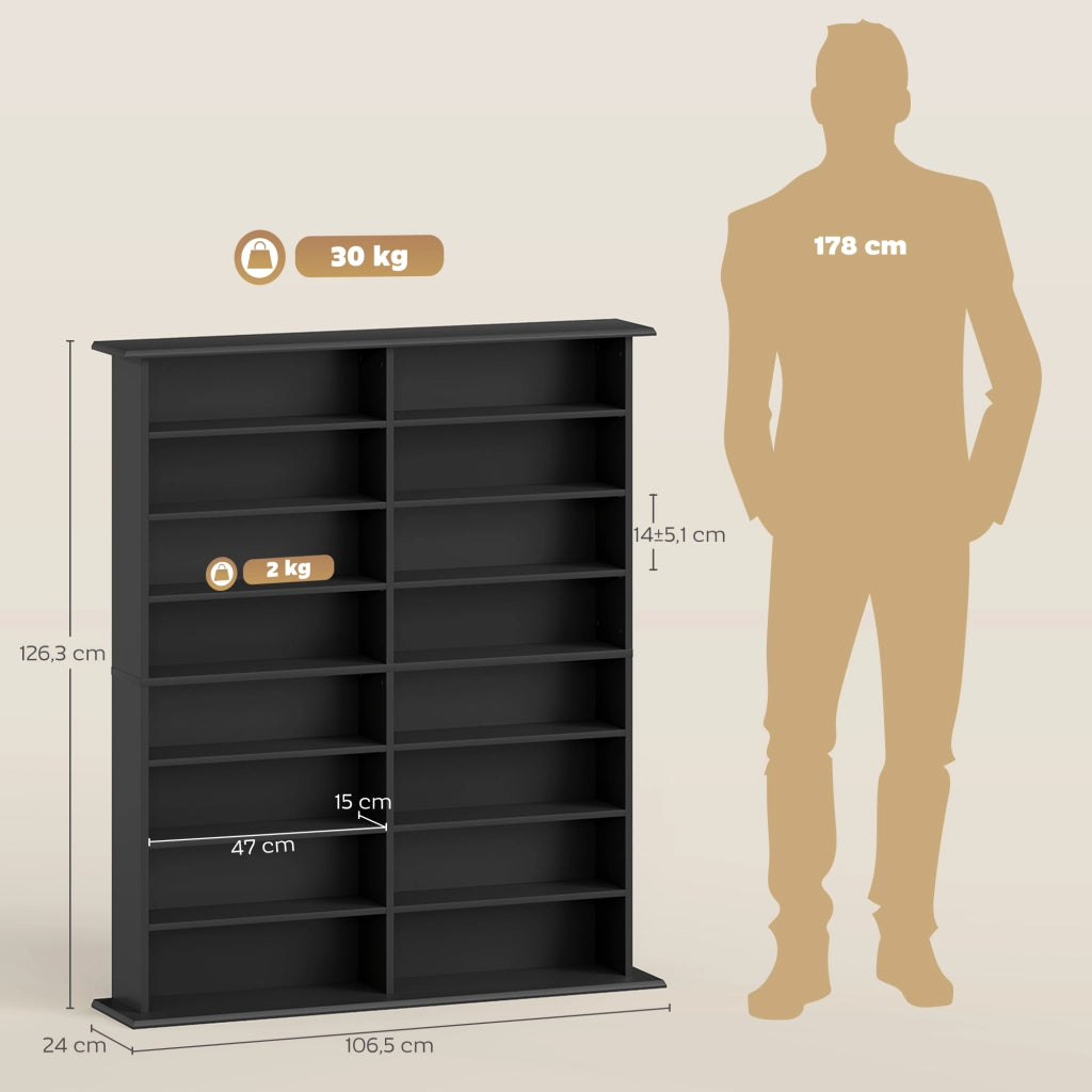Libreria per CD e DVD ¨C Minimal ¨C 16 scomparti, 12 ripiani regolabili, nero