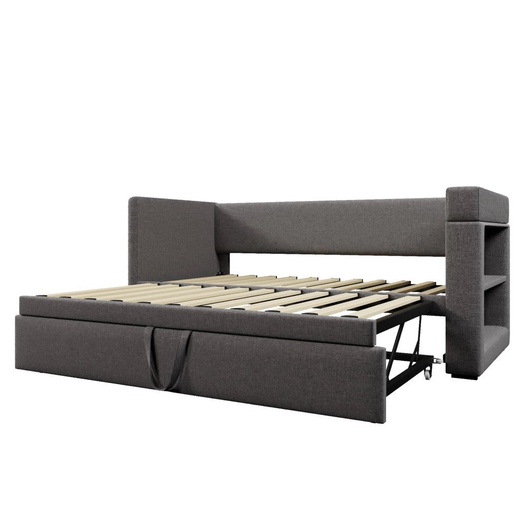 Divano letto estraibile 90x190 cm con USB, portabicchieri e vani laterali