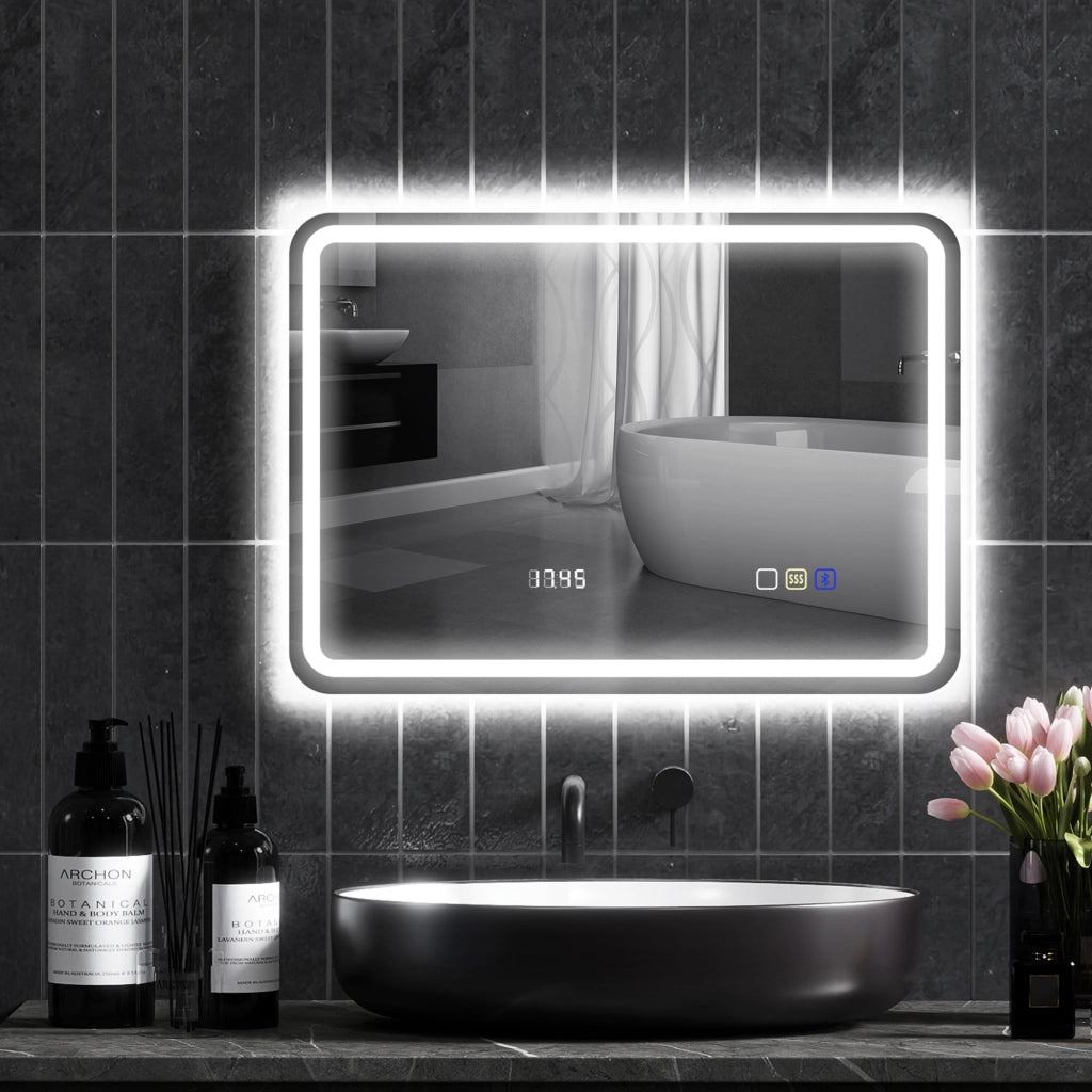 Specchio da Bagno con Bluetooth e Illuminazione LED ¨C Minimal ¨C Argento 50x70 cm