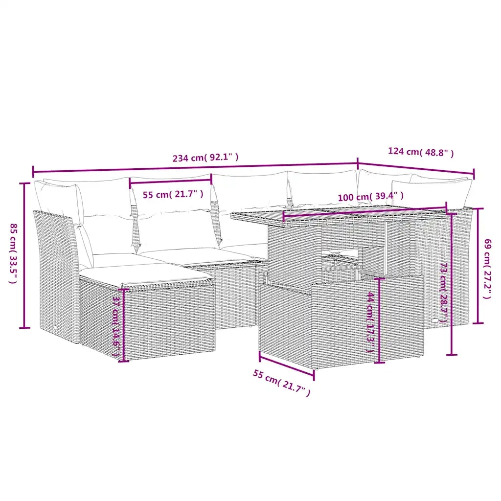 Set Divani da Giardino 7 pz con Cuscini Beige in Polyrattan 3275480