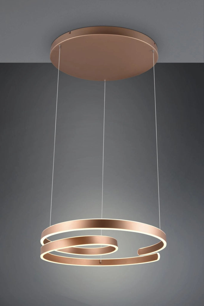 MARNIE SOSPENSIONE LED 68W 8000lm, 3000K  METALLO CAFFE' A SPIRALE DIMMERABILE CON INTERRUTTORE D. 65CM