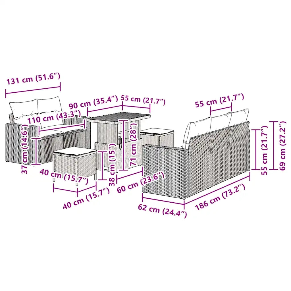 Set Divano da Giardino con cuscino 8 pcs Beige polyrattan 3361562