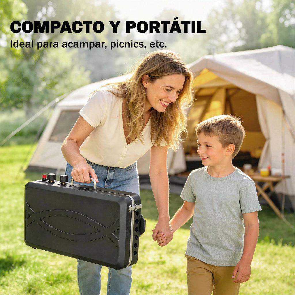 Barbecue a Gas Portatile 2 in 1 ¨C zephmum ¨C 7 kW Grigio Nero con Griglia e Piani