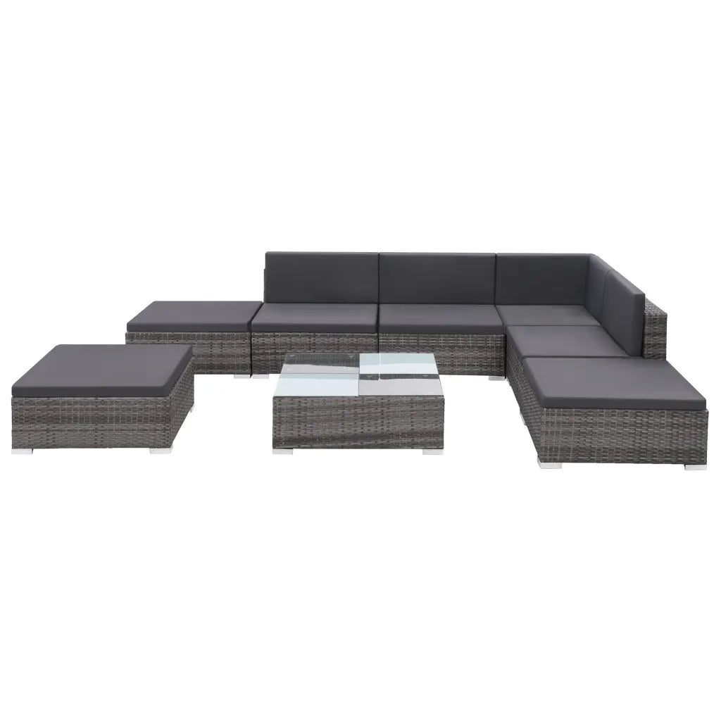 Set Divani da Giardino 8 pz con Cuscini in Polyrattan Grigio 44429