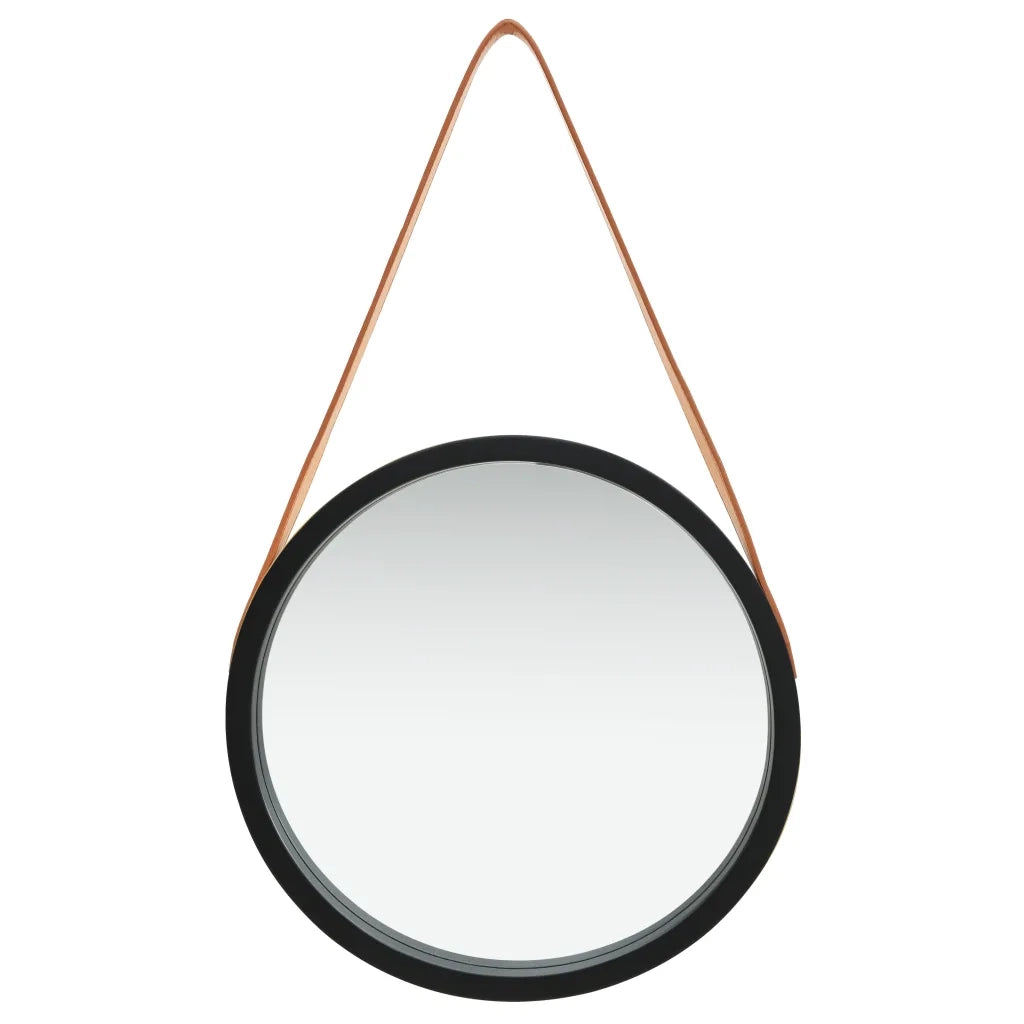 Specchio da Parete con Cinghia 40 cm Nero 320363