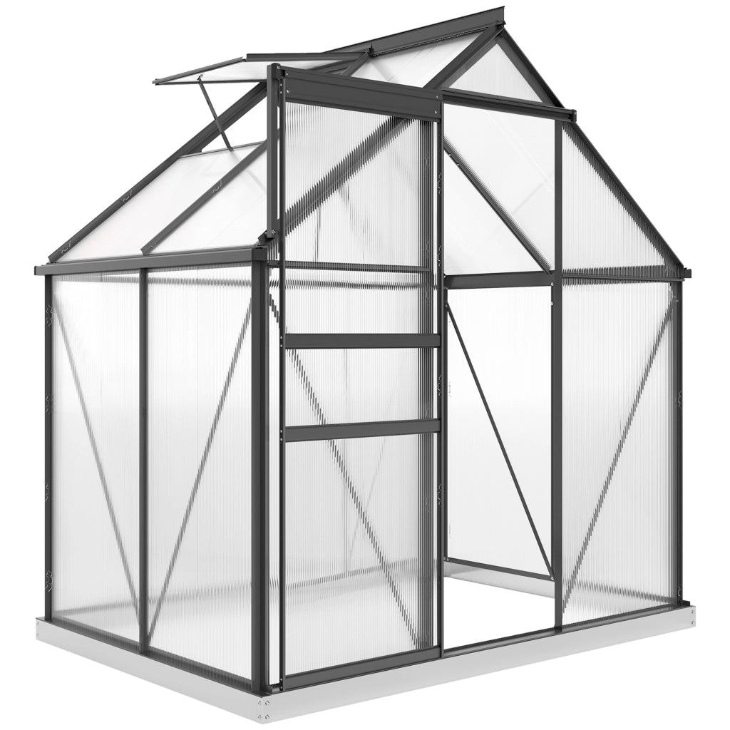 Serra in Policarbonato e Alluminio con Porta a Battente e Finestra a Tetto, 192.5x131x200 cm, Grigio