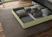 BS COM Letto queen size contenitore imbottito 150x200 microfibra tè verde