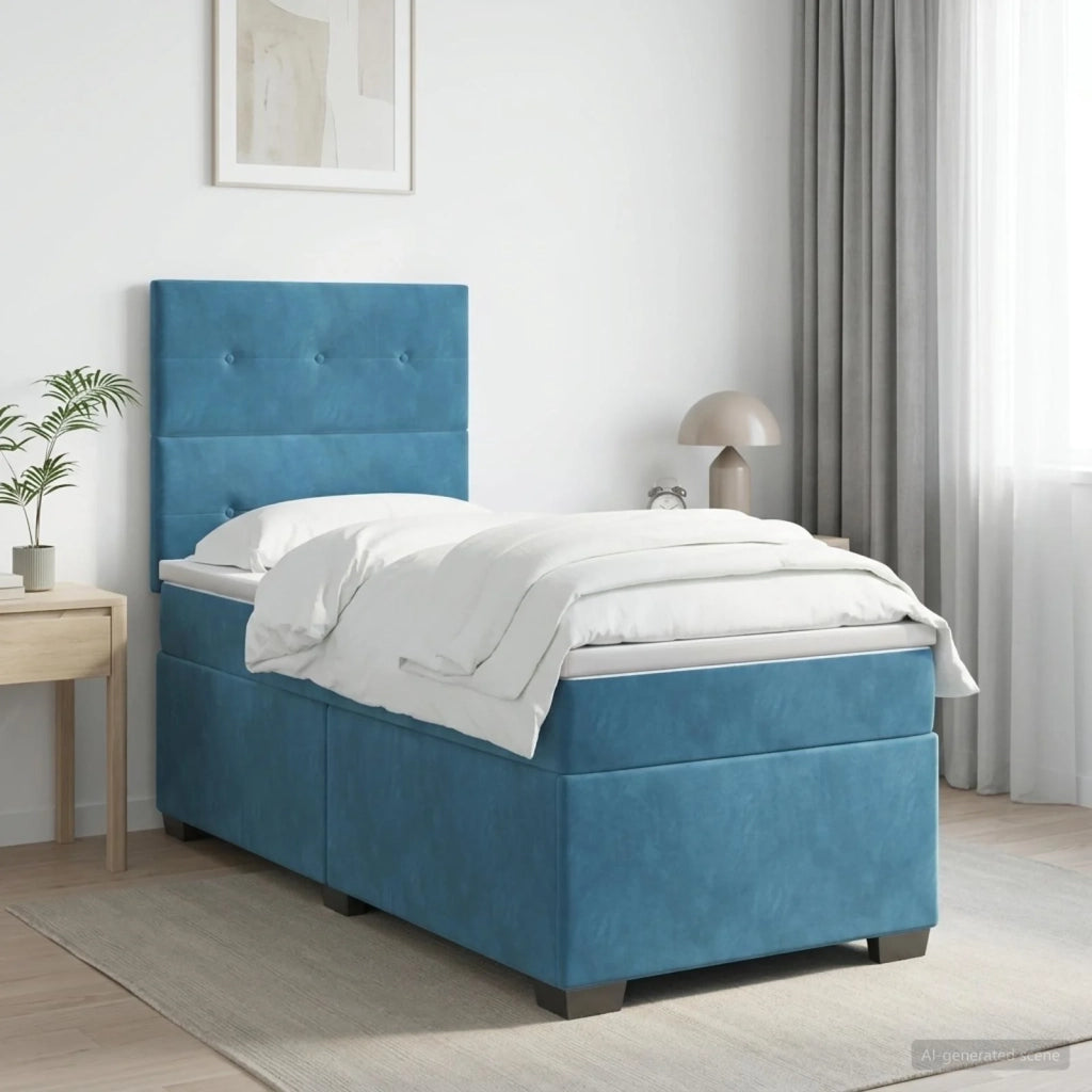 Letto box spring con materasso Blu 90 x 190 cm Velluto 3453552